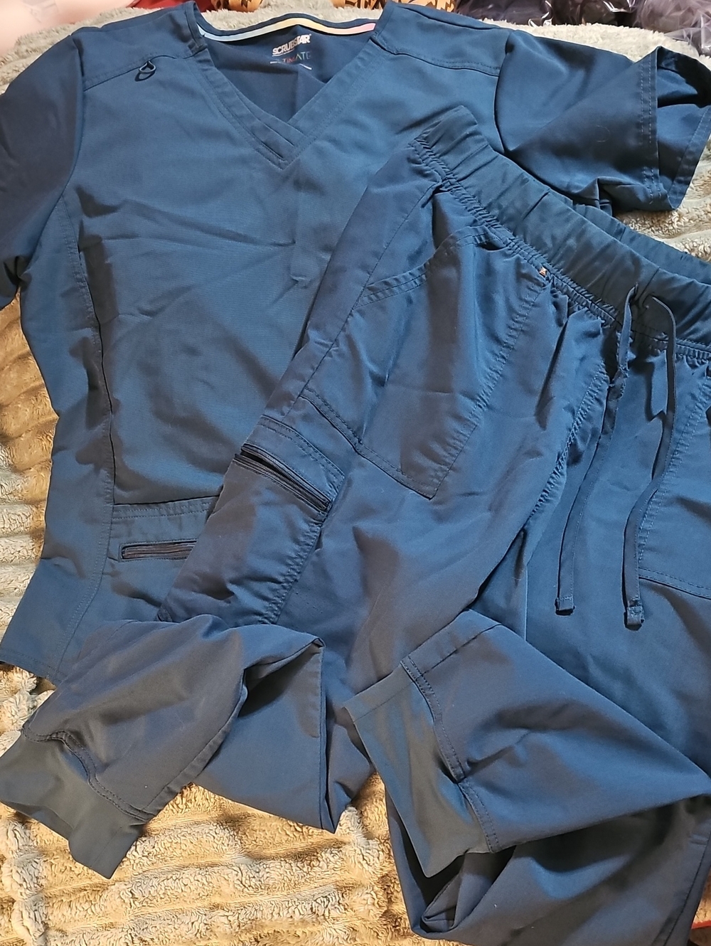 Scrubstar Womens Large Teal Cargo Scrub Set Joggers